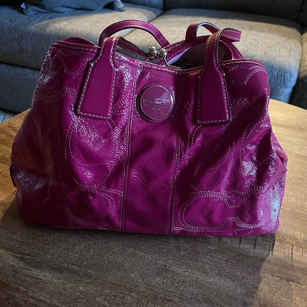 Coach Patent Leather Magenta Pink Handbag | Slouchy